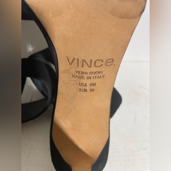 VINCE “GITA” Black Suede Ankle Strap Heeled Sandal Size 8 - Picture 7 of 9